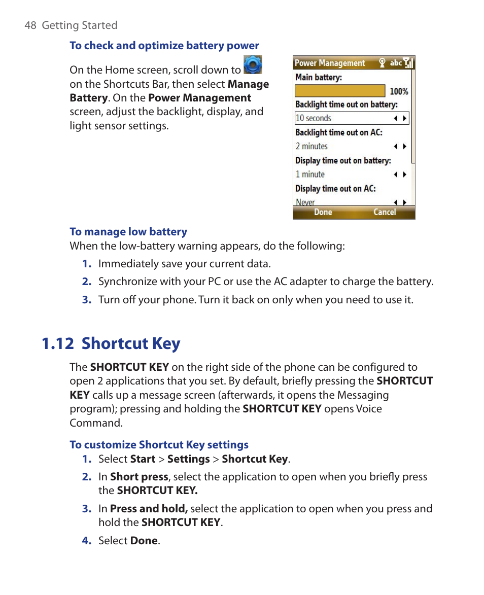 12 shortcut key | HTC KII0160 User Manual | Page 48 / 212