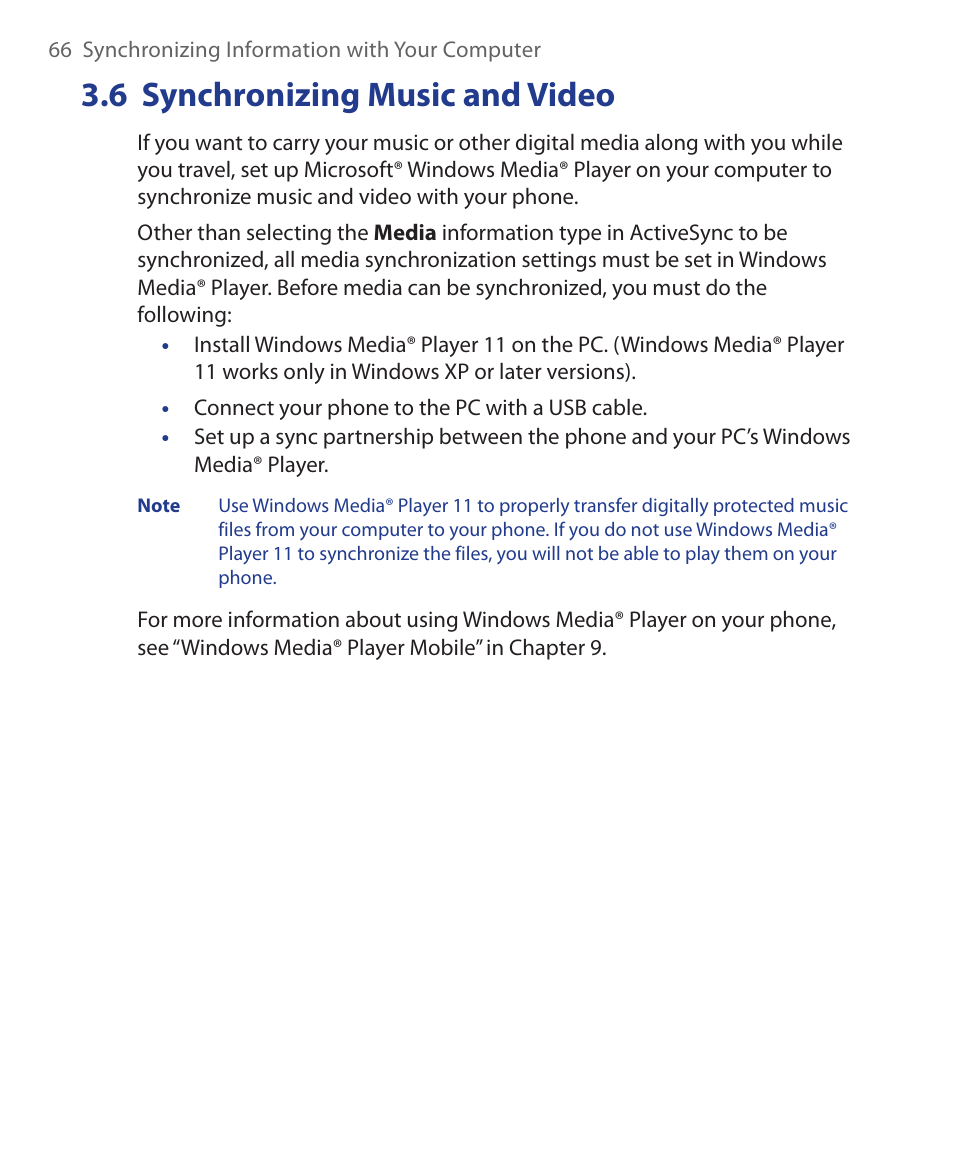 6 synchronizing music and video | HTC KII0160 User Manual | Page 66 / 212