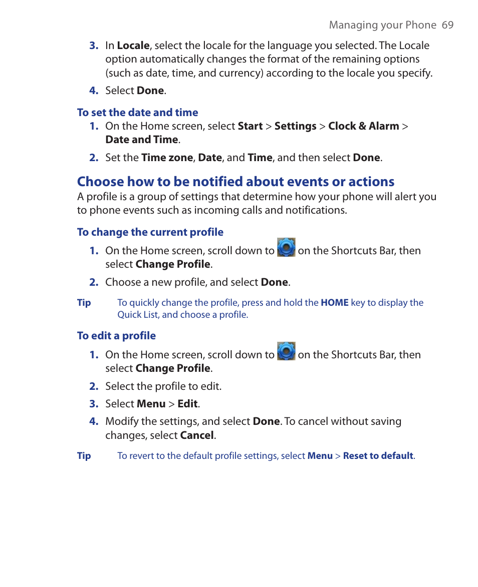 Choose how to be notified about events or actions | HTC KII0160 User Manual | Page 69 / 212