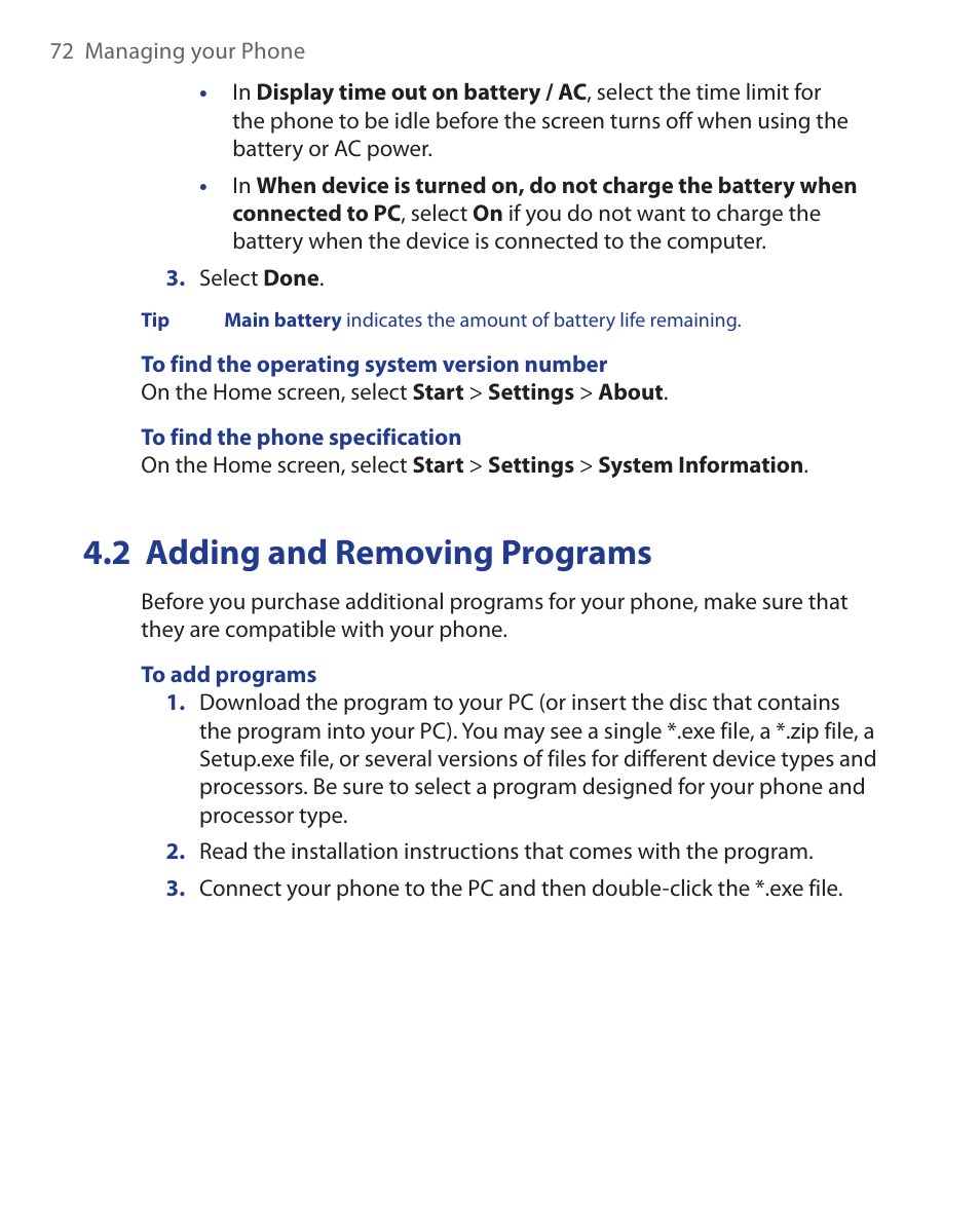 2 adding and removing programs | HTC KII0160 User Manual | Page 72 / 212