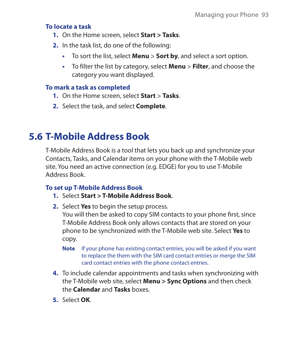 6 t-mobile address book | HTC KII0160 User Manual | Page 93 / 212