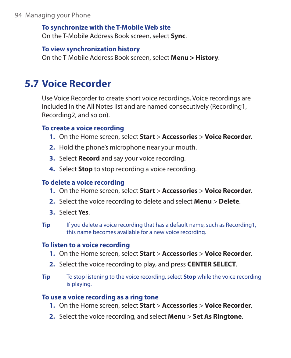 7 voice recorder | HTC KII0160 User Manual | Page 94 / 212