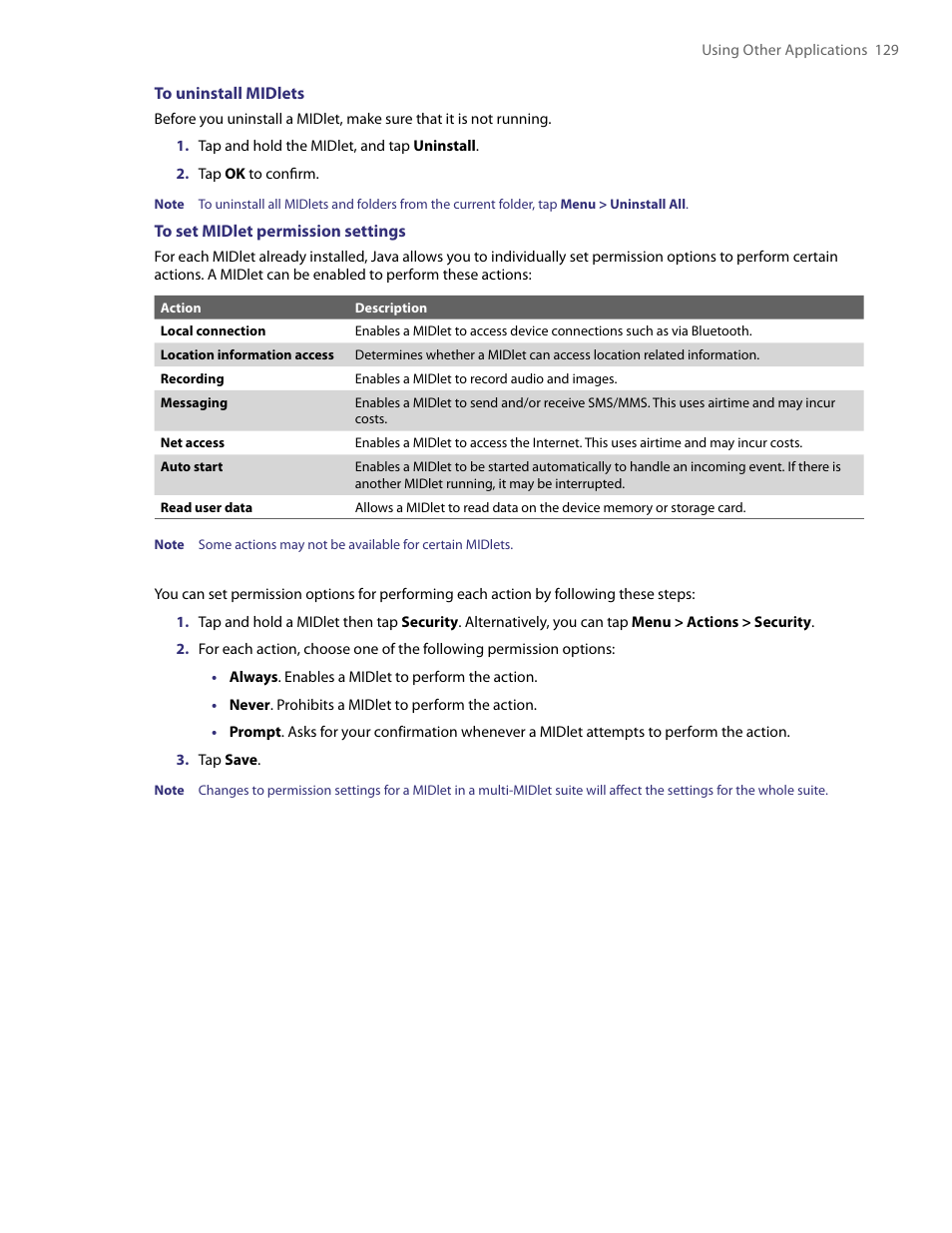 HTC PDA Phone User Manual | Page 129 / 144