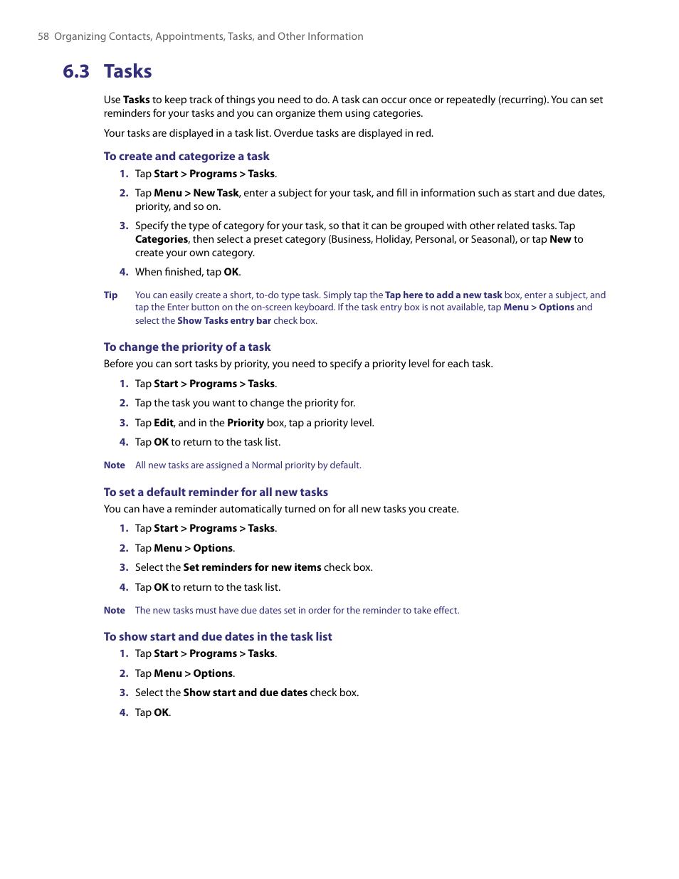 3 tasks | HTC PDA Phone User Manual | Page 58 / 144