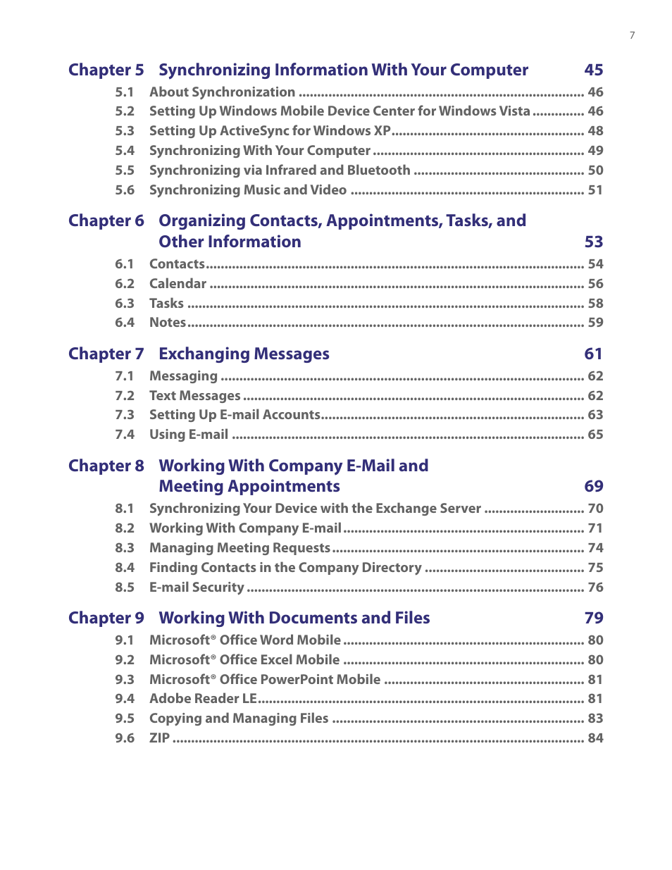 HTC PDA Phone User Manual | Page 7 / 144