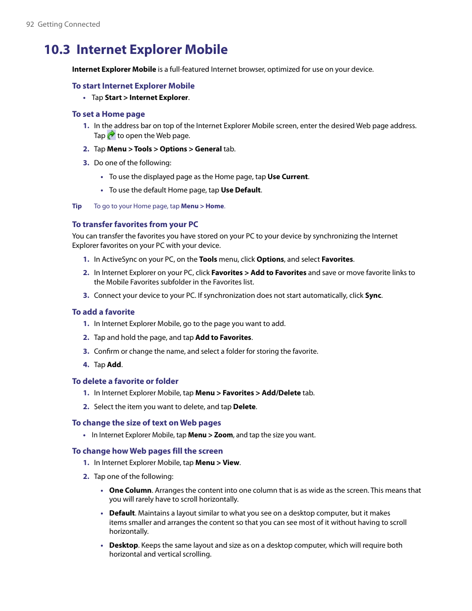 3 internet explorer mobile | HTC PDA Phone User Manual | Page 92 / 144
