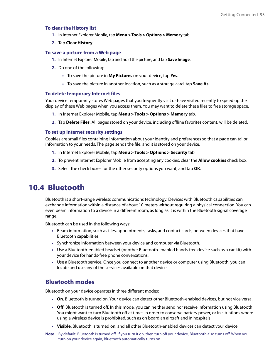 4 bluetooth, Bluetooth modes | HTC PDA Phone User Manual | Page 93 / 144