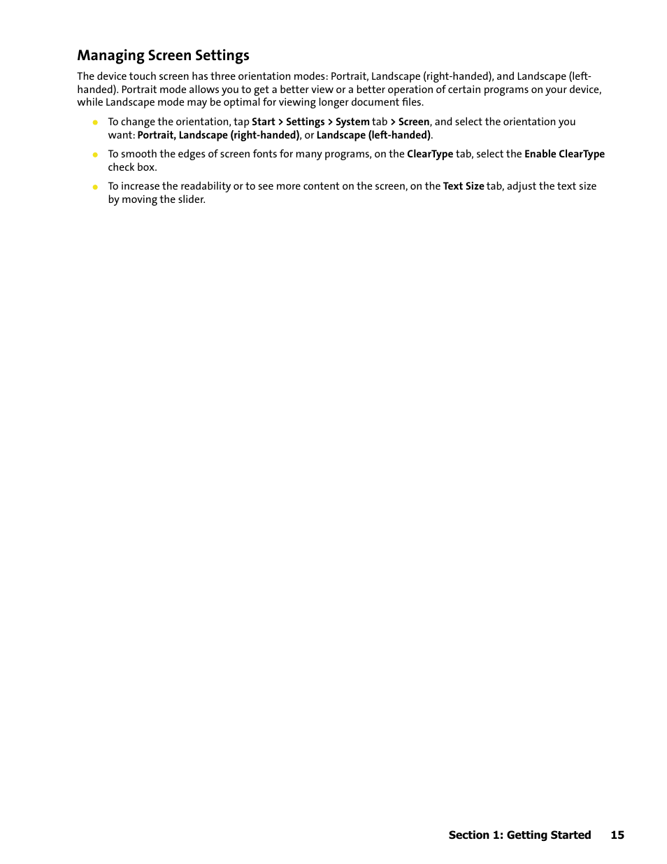Managing screen settings | HTC Mogul User Manual | Page 23 / 188