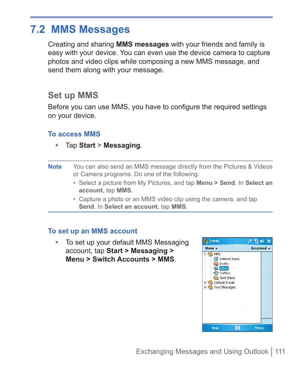 2 mms messages, Set up mms | HTC WIZA100 User Manual | Page 111 / 192