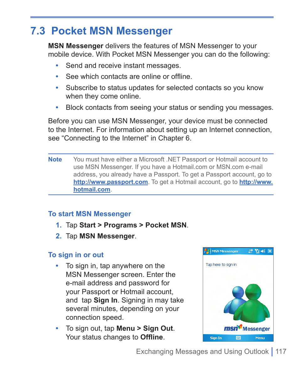 3 pocket msn messenger | HTC WIZA100 User Manual | Page 117 / 192