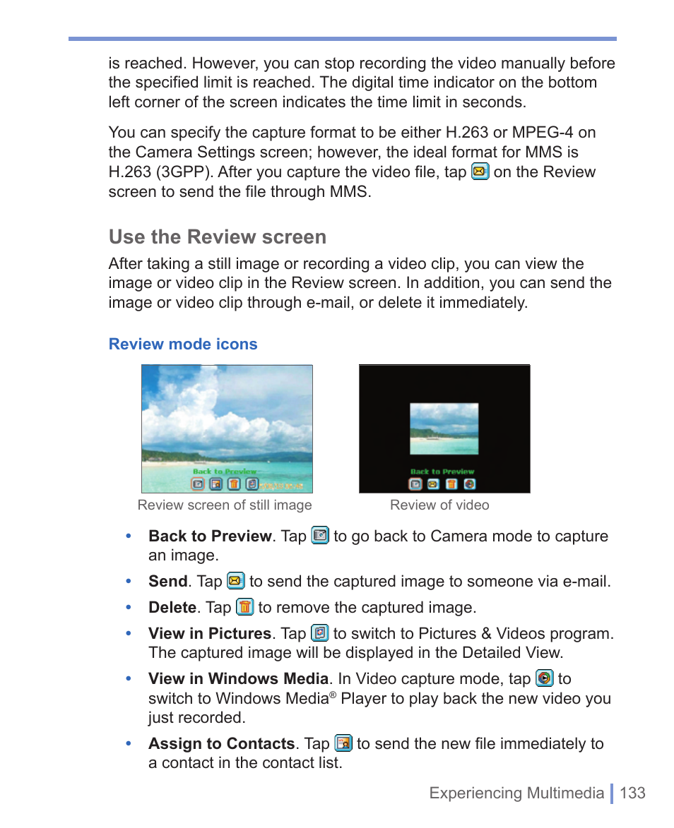 Use the review screen | HTC WIZA100 User Manual | Page 133 / 192