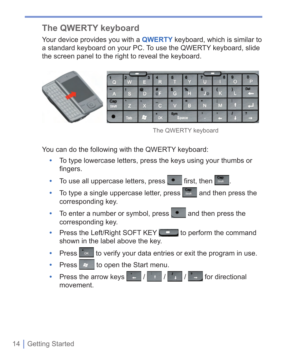 The qwerty keyboard | HTC WIZA100 User Manual | Page 14 / 192