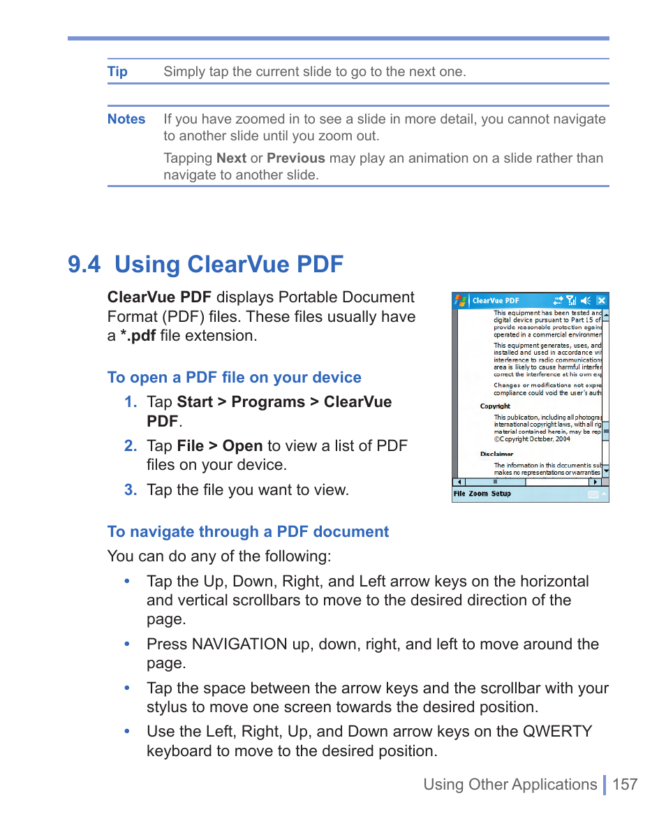 4 using clearvue pdf | HTC WIZA100 User Manual | Page 157 / 192