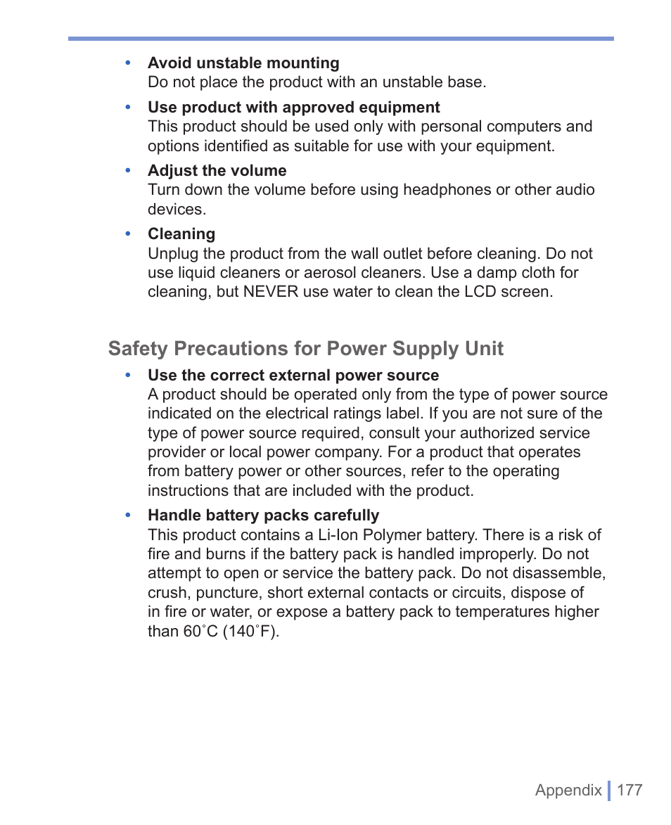 Safety precautions for power supply unit | HTC WIZA100 User Manual | Page 177 / 192