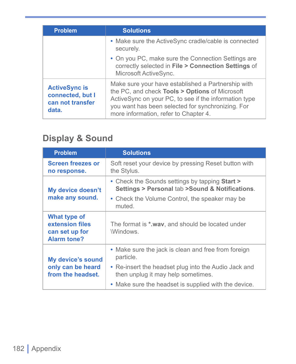 Display & sound | HTC WIZA100 User Manual | Page 182 / 192