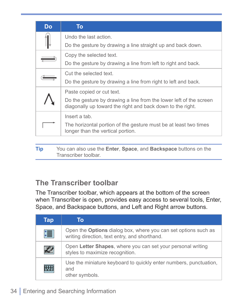 The transcriber toolbar | HTC WIZA100 User Manual | Page 34 / 192