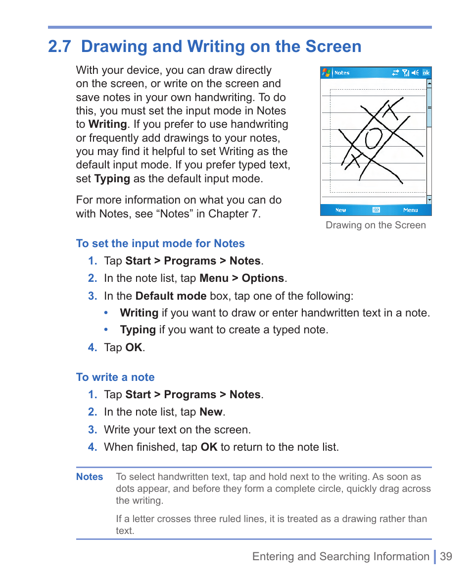 7 drawing and writing on the screen | HTC WIZA100 User Manual | Page 39 / 192