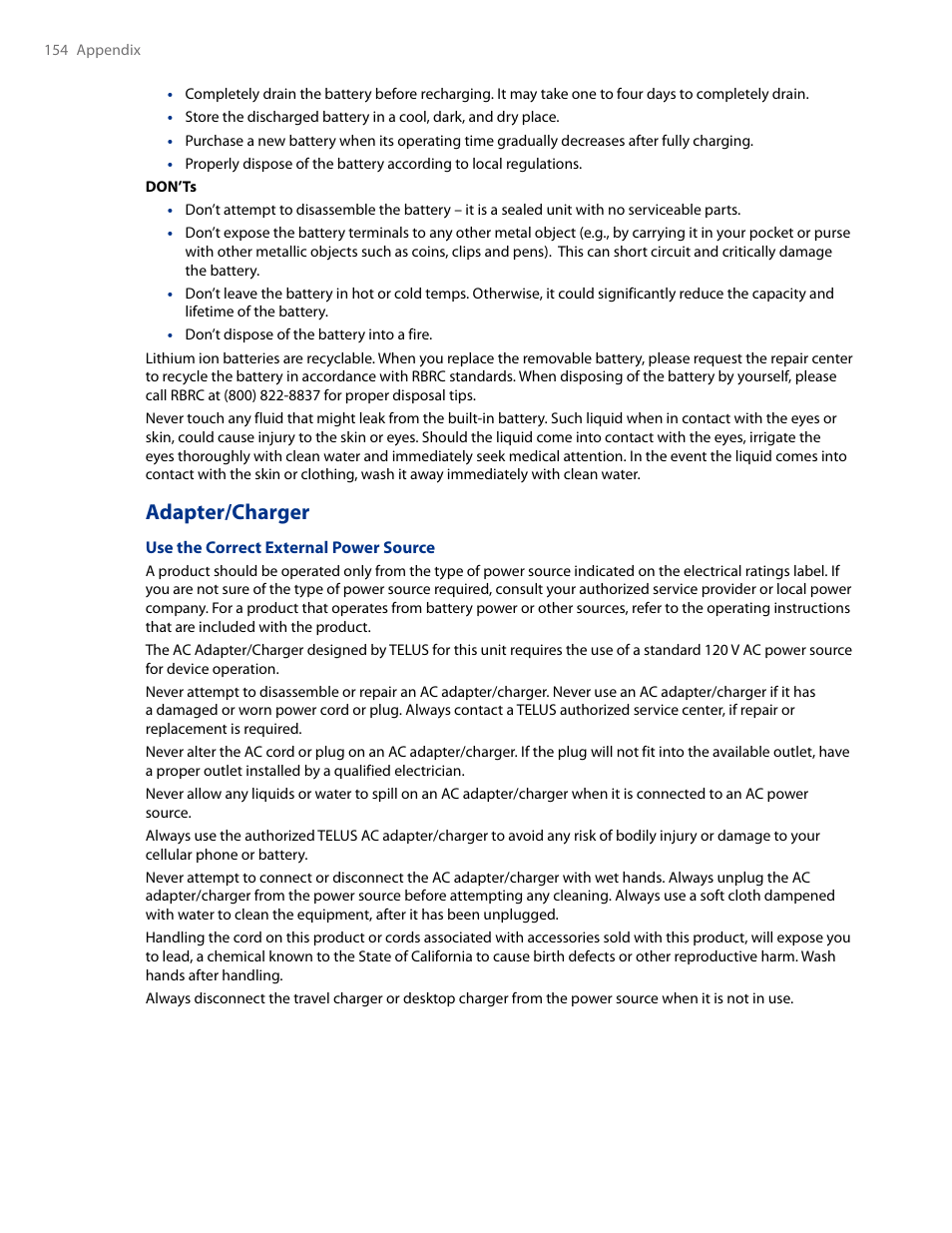 Adapter/charger | HTC AM171 User Manual | Page 154 / 158