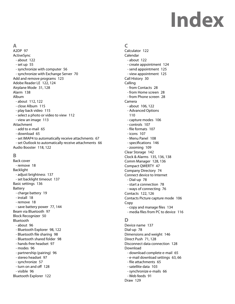 Index | HTC AM171 User Manual | Page 155 / 158