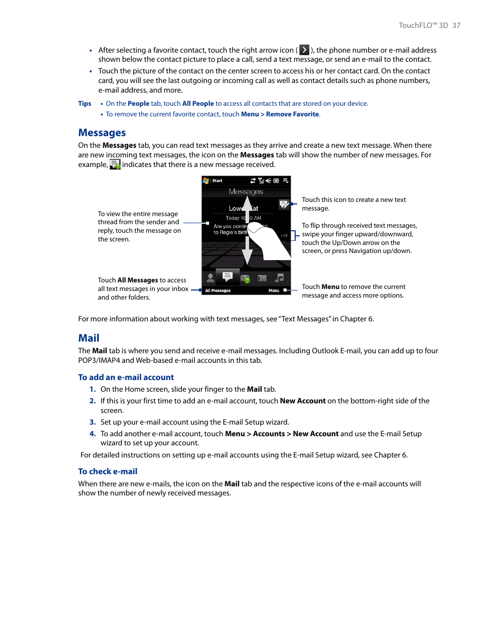 Messages  mail, Messages, Mail | HTC AM171 User Manual | Page 37 / 158