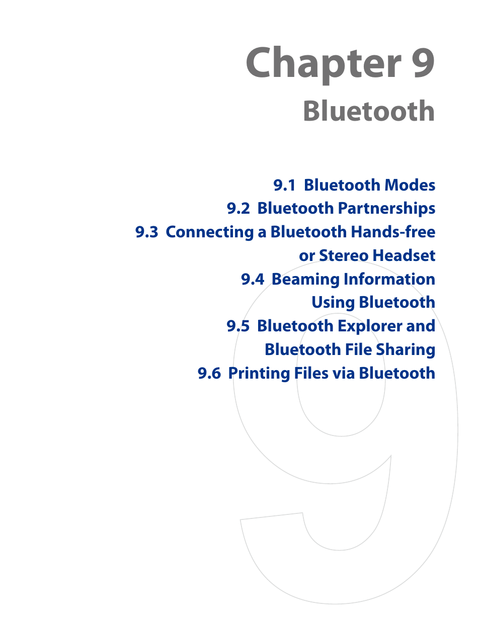 Chapter 9 bluetooth, Chapter 9, Bluetooth | HTC AM171 User Manual | Page 95 / 158