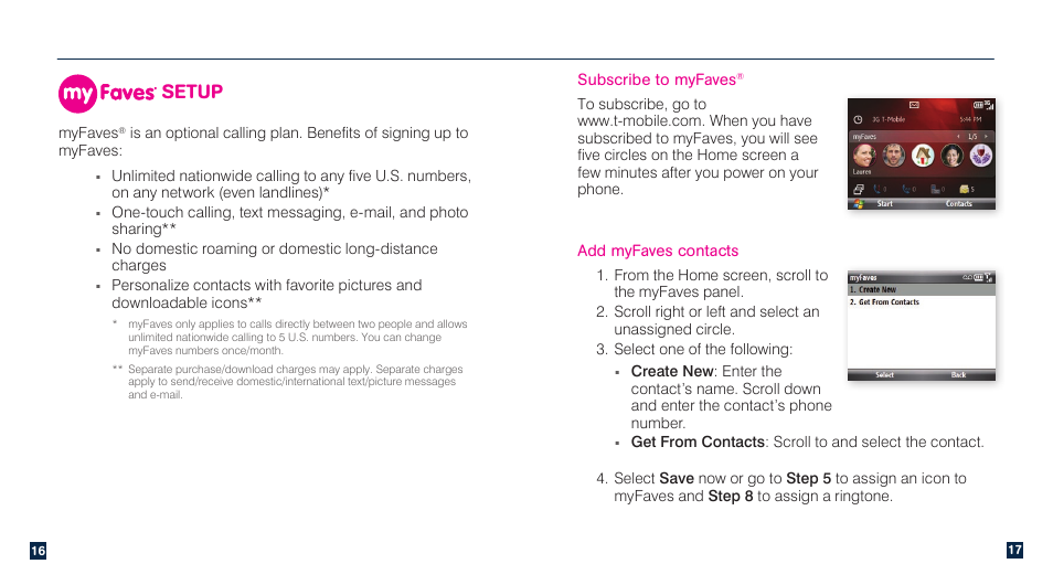 Setup, Subscribe to myfaves, Add myfaves contacts | Myfaves | HTC Dash 3G TM1634 User Manual | Page 10 / 33