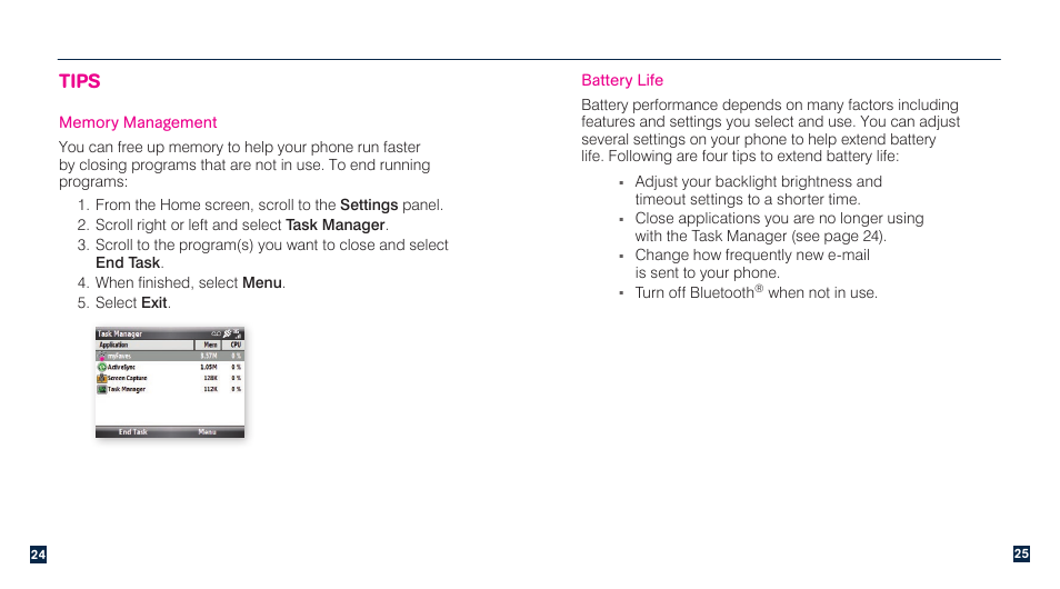 Tips, Battery life | HTC Dash 3G TM1634 User Manual | Page 14 / 33