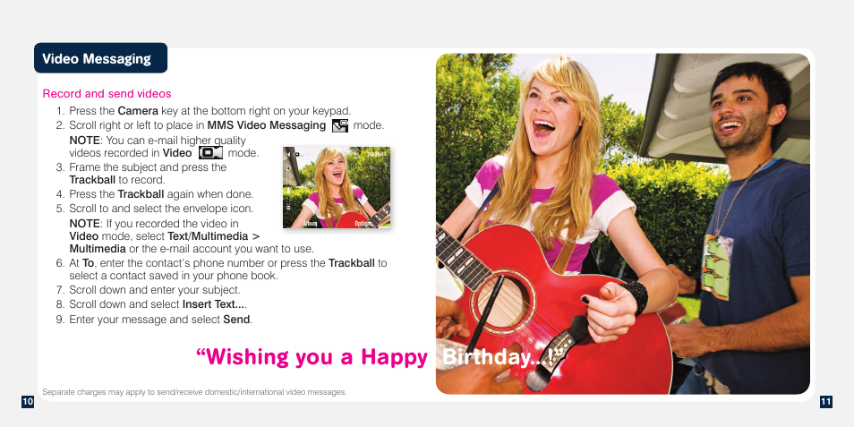 Wishing you a happy birthday, Video messaging | HTC Dash 3G TM1634 User Manual | Page 23 / 33