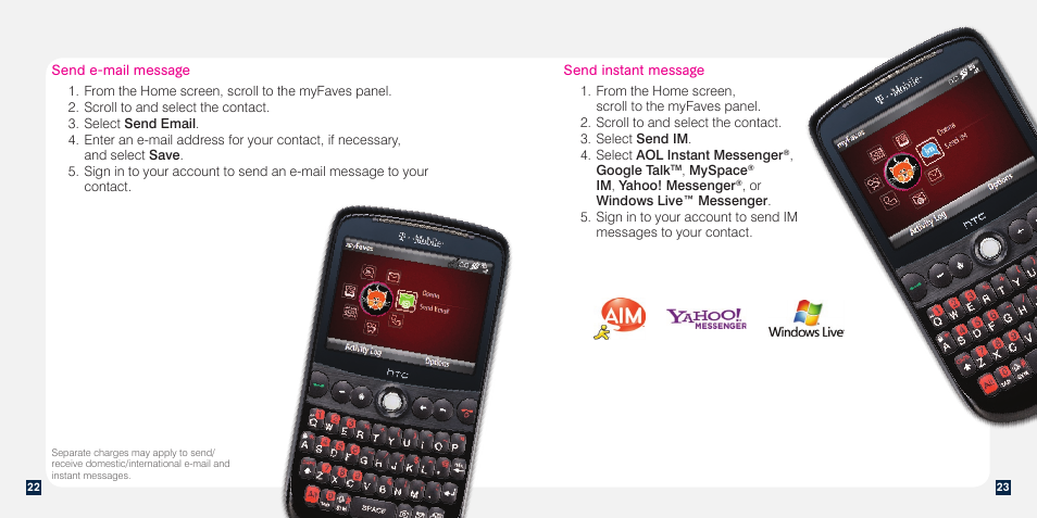 Send e-mail message, Send instant message | HTC Dash 3G TM1634 User Manual | Page 29 / 33