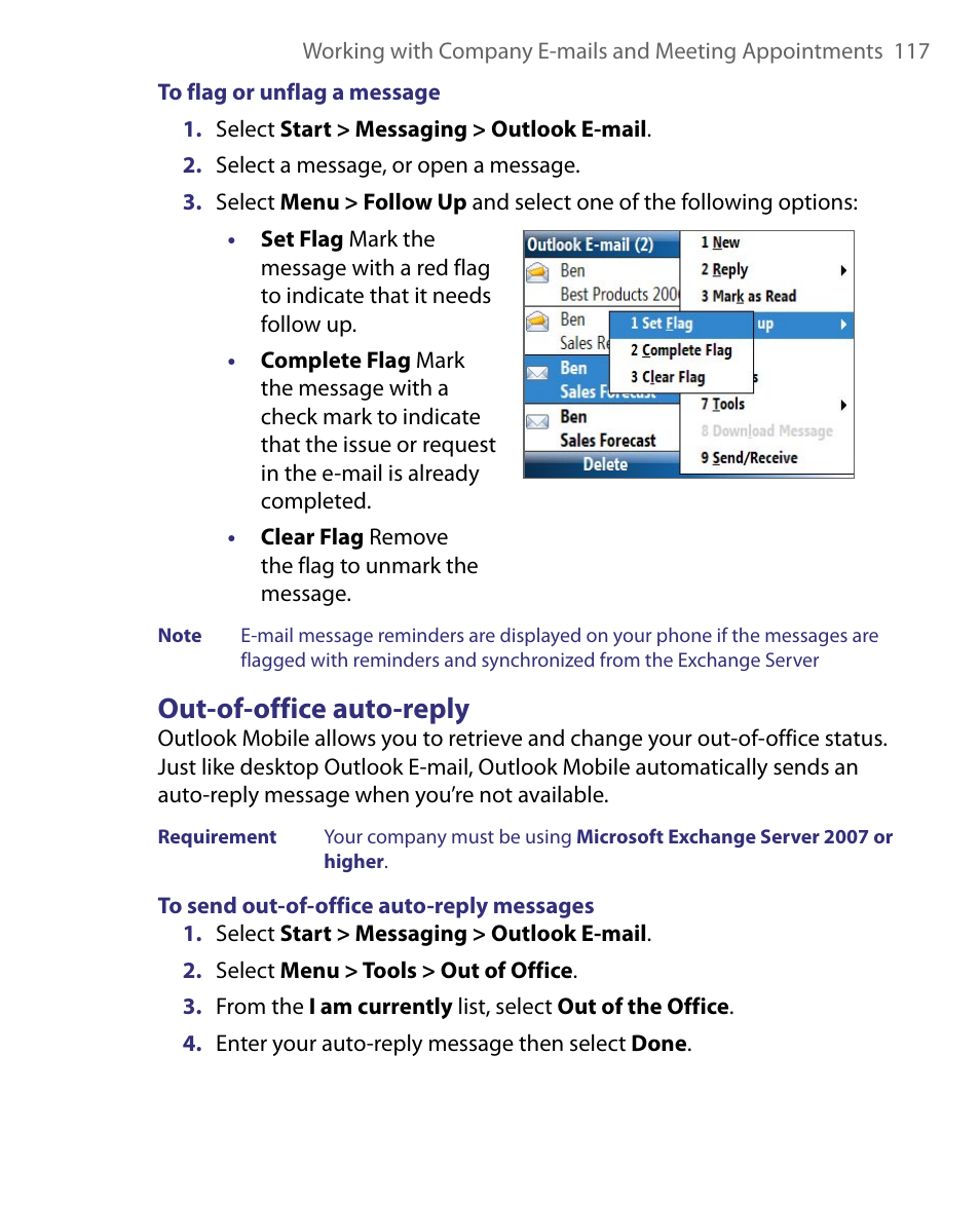 Out-of-office auto-reply | HTC Dash EXCA160 User Manual | Page 117 / 202