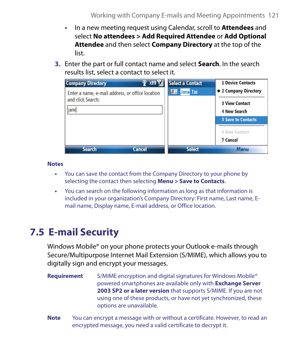 5 e-mail security | HTC Dash EXCA160 User Manual | Page 121 / 202