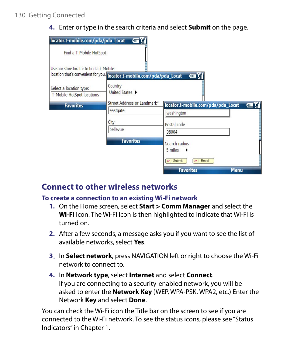 Connect to other wireless networks | HTC Dash EXCA160 User Manual | Page 130 / 202