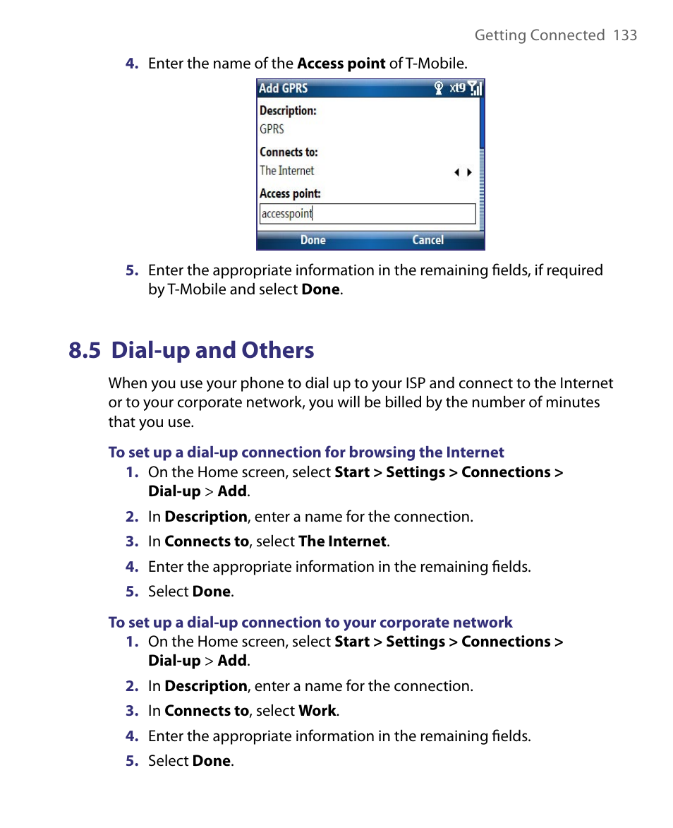 5 dial-up and others | HTC Dash EXCA160 User Manual | Page 133 / 202