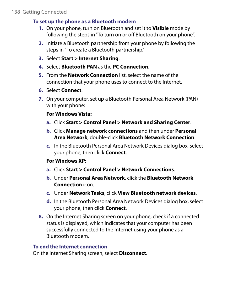 HTC Dash EXCA160 User Manual | Page 138 / 202