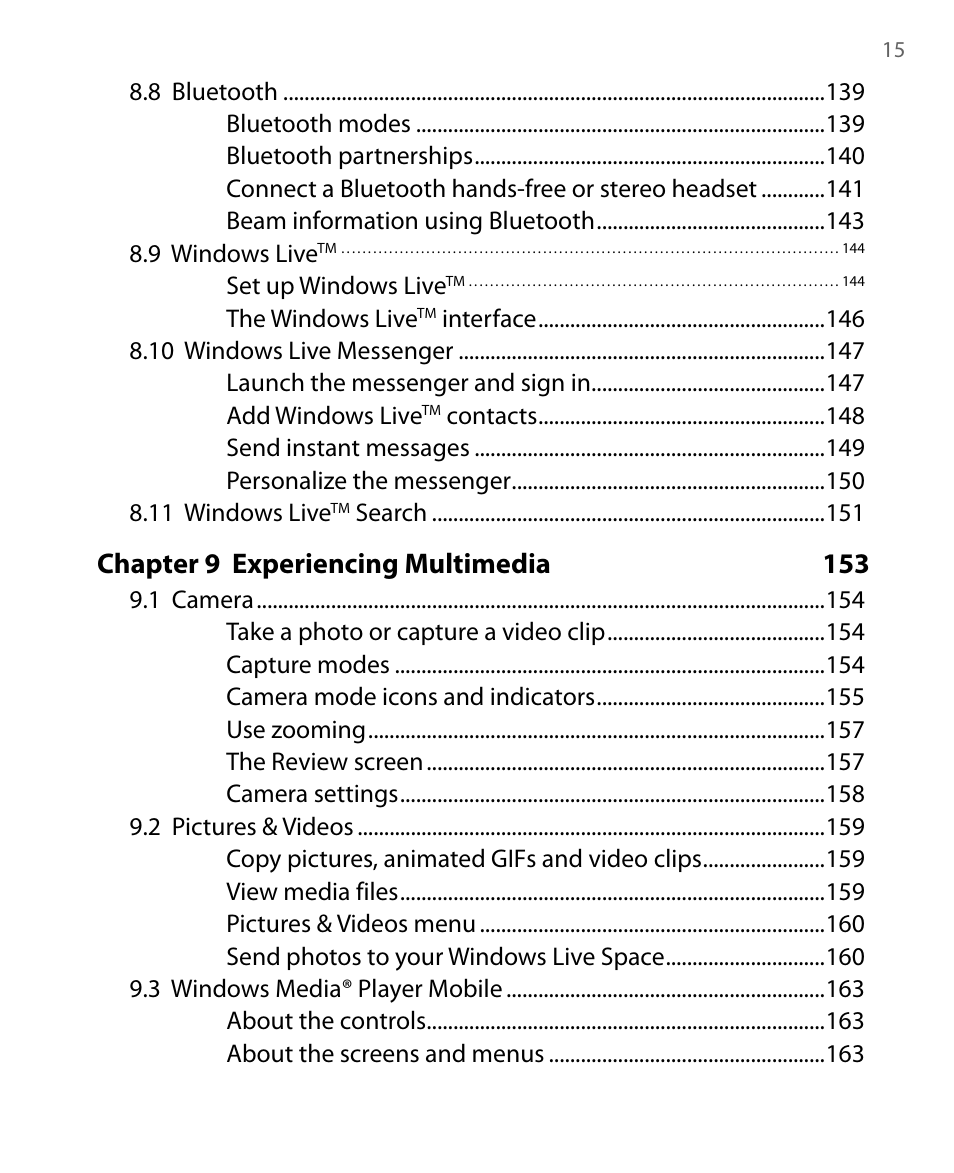 Chapter 9 experiencing multimedia 153 | HTC Dash EXCA160 User Manual | Page 15 / 202