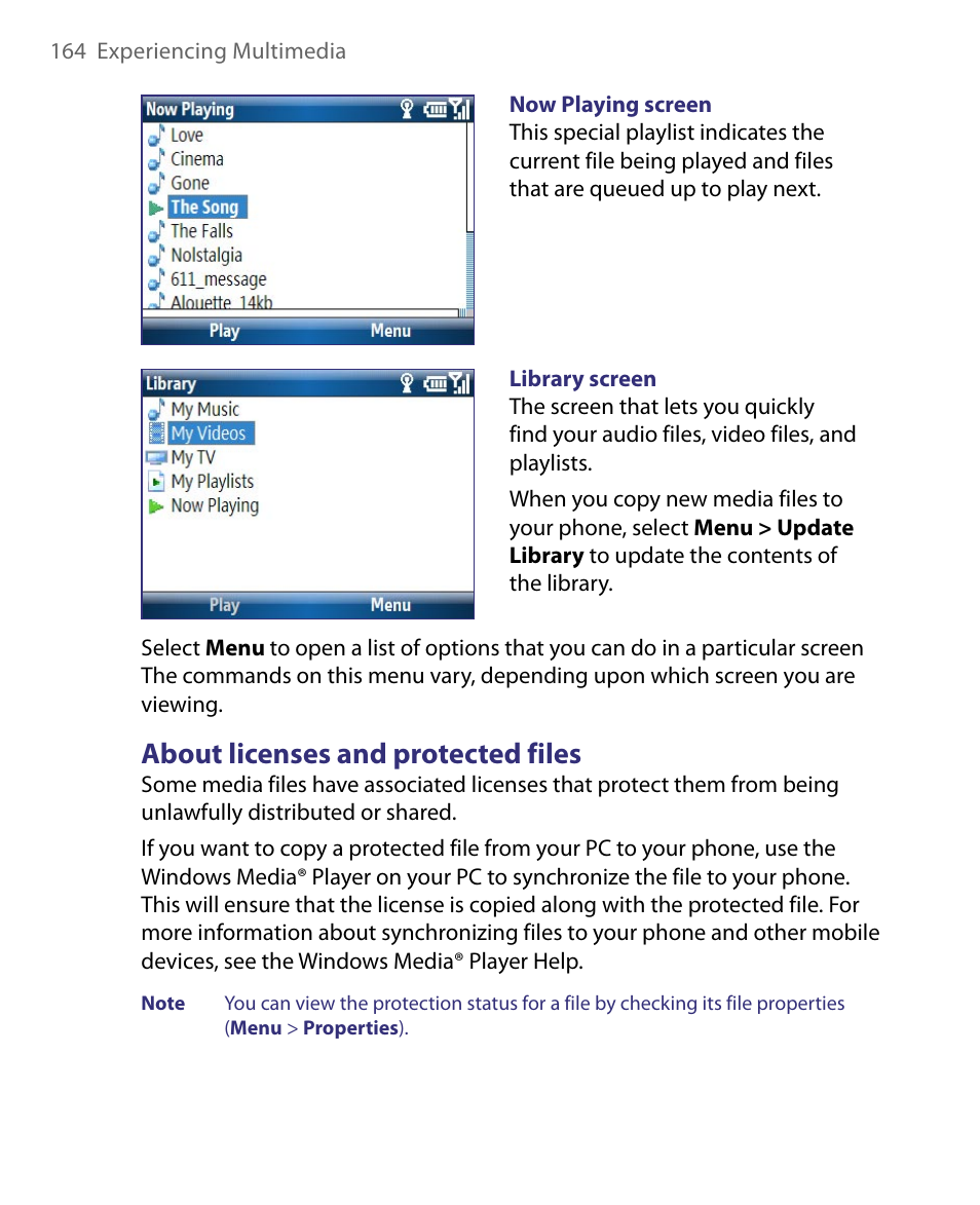 About licenses and protected files | HTC Dash EXCA160 User Manual | Page 164 / 202
