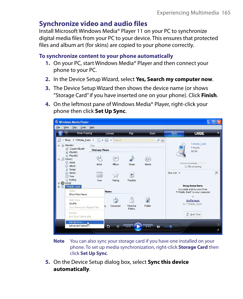 Synchronize video and audio files | HTC Dash EXCA160 User Manual | Page 165 / 202