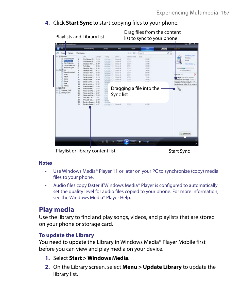Play media | HTC Dash EXCA160 User Manual | Page 167 / 202