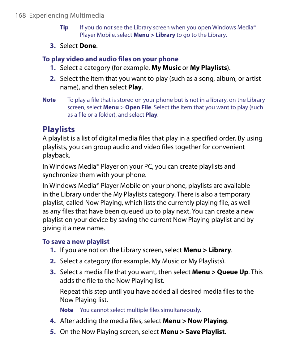 Playlists | HTC Dash EXCA160 User Manual | Page 168 / 202