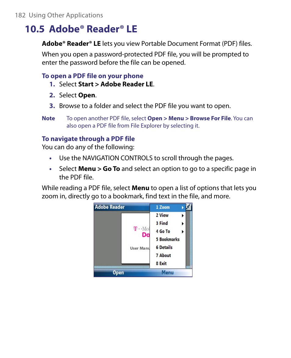 5 adobe® reader® le | HTC Dash EXCA160 User Manual | Page 182 / 202