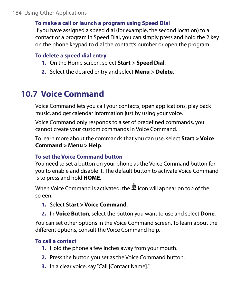7 voice command | HTC Dash EXCA160 User Manual | Page 184 / 202