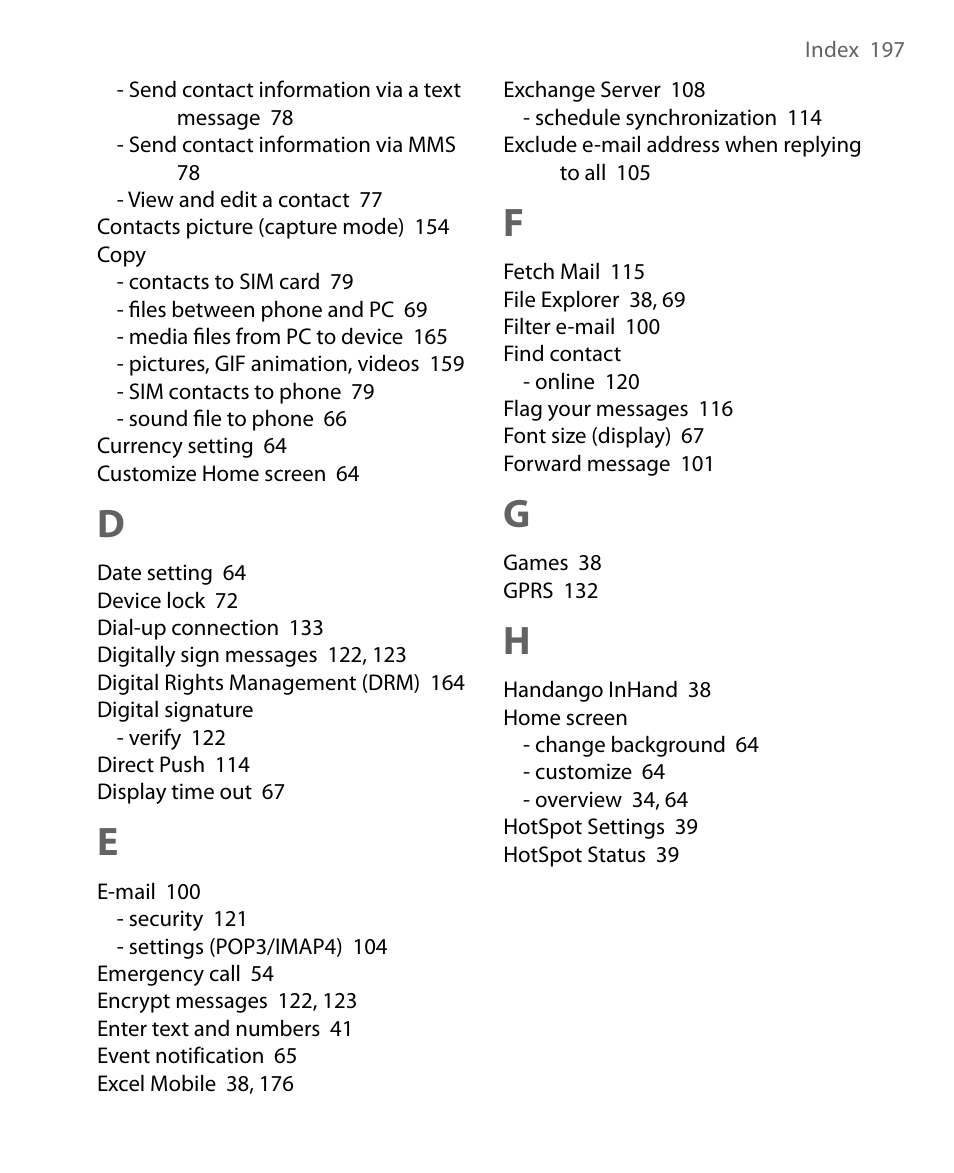 HTC Dash EXCA160 User Manual | Page 197 / 202