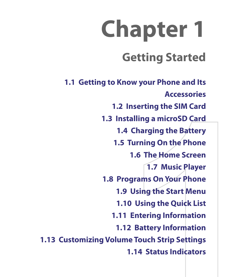 Chapter 1 getting started, Chapter 1, Getting started | HTC Dash EXCA160 User Manual | Page 25 / 202