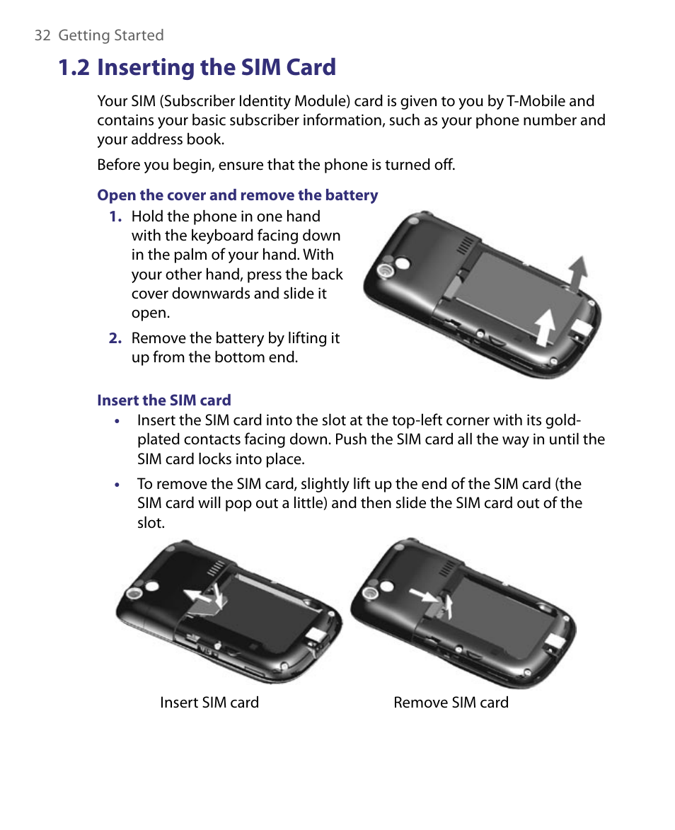 2 inserting the sim card | HTC Dash EXCA160 User Manual | Page 32 / 202