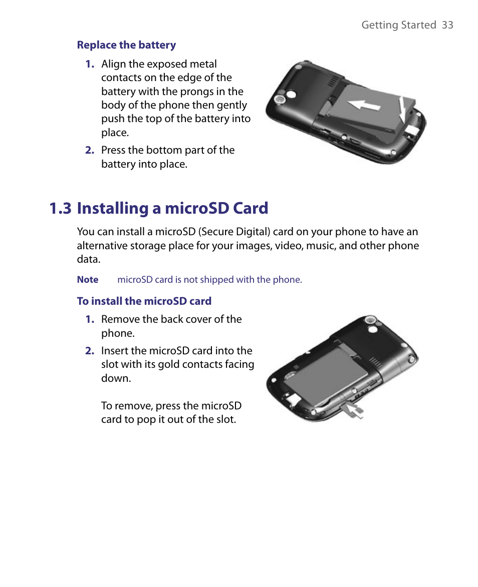 3 installing a microsd card | HTC Dash EXCA160 User Manual | Page 33 / 202