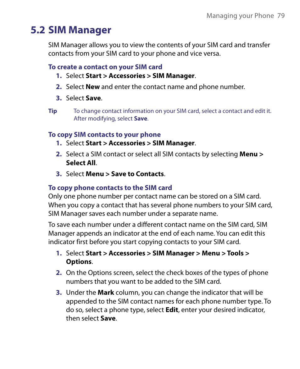 2 sim manager | HTC Dash EXCA160 User Manual | Page 79 / 202