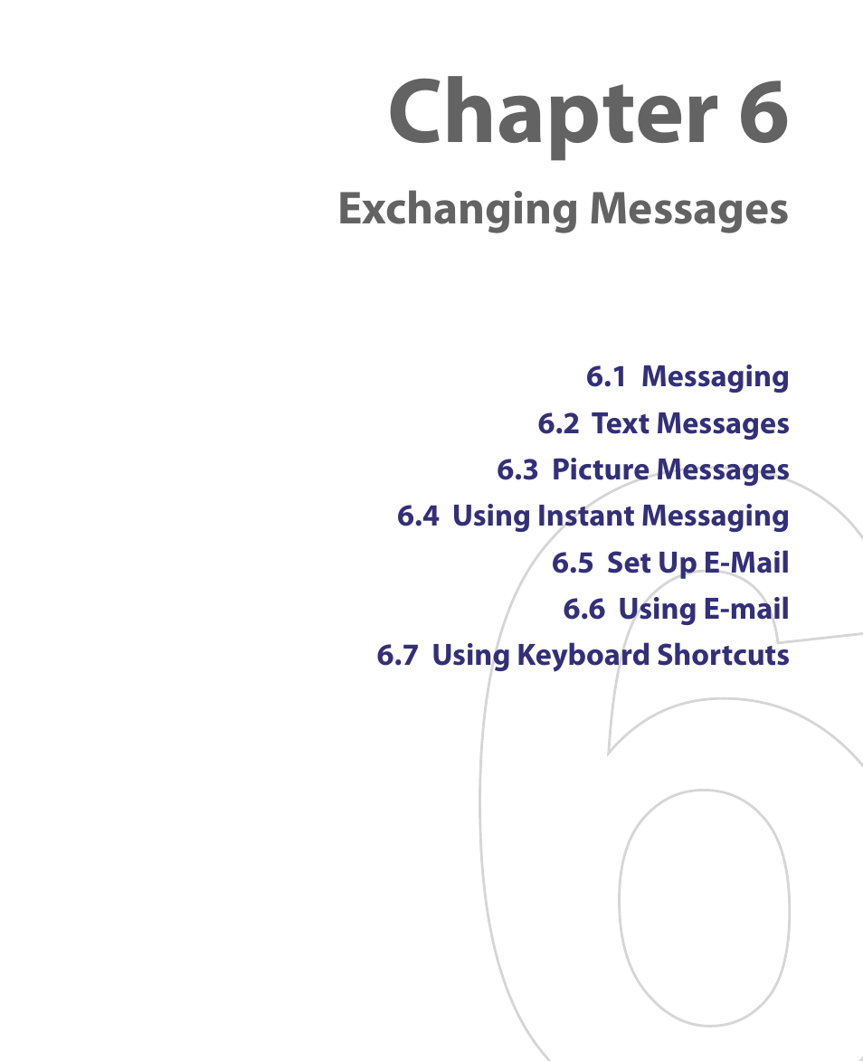 Chapter 6 exchanging messages, Chapter 6, Exchanging messages | HTC Dash EXCA160 User Manual | Page 89 / 202