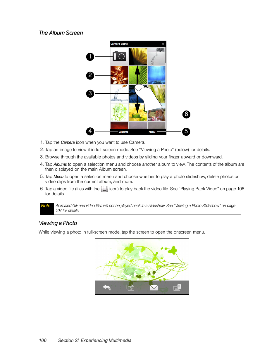 The album screen, Viewing a photo | HTC Pro2 User Manual | Page 116 / 234