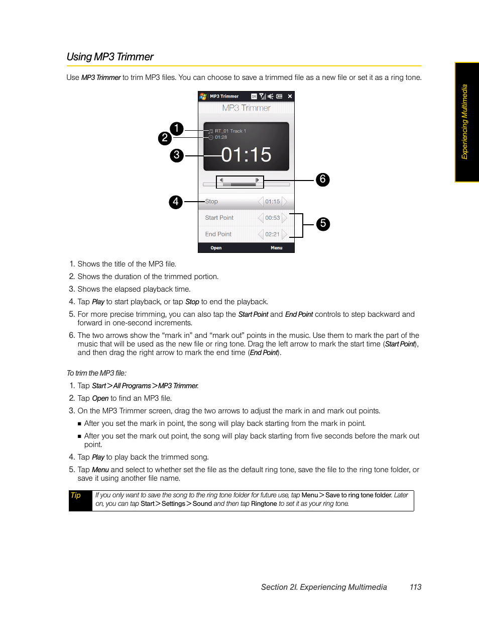 Using mp3 trimmer | HTC Pro2 User Manual | Page 123 / 234