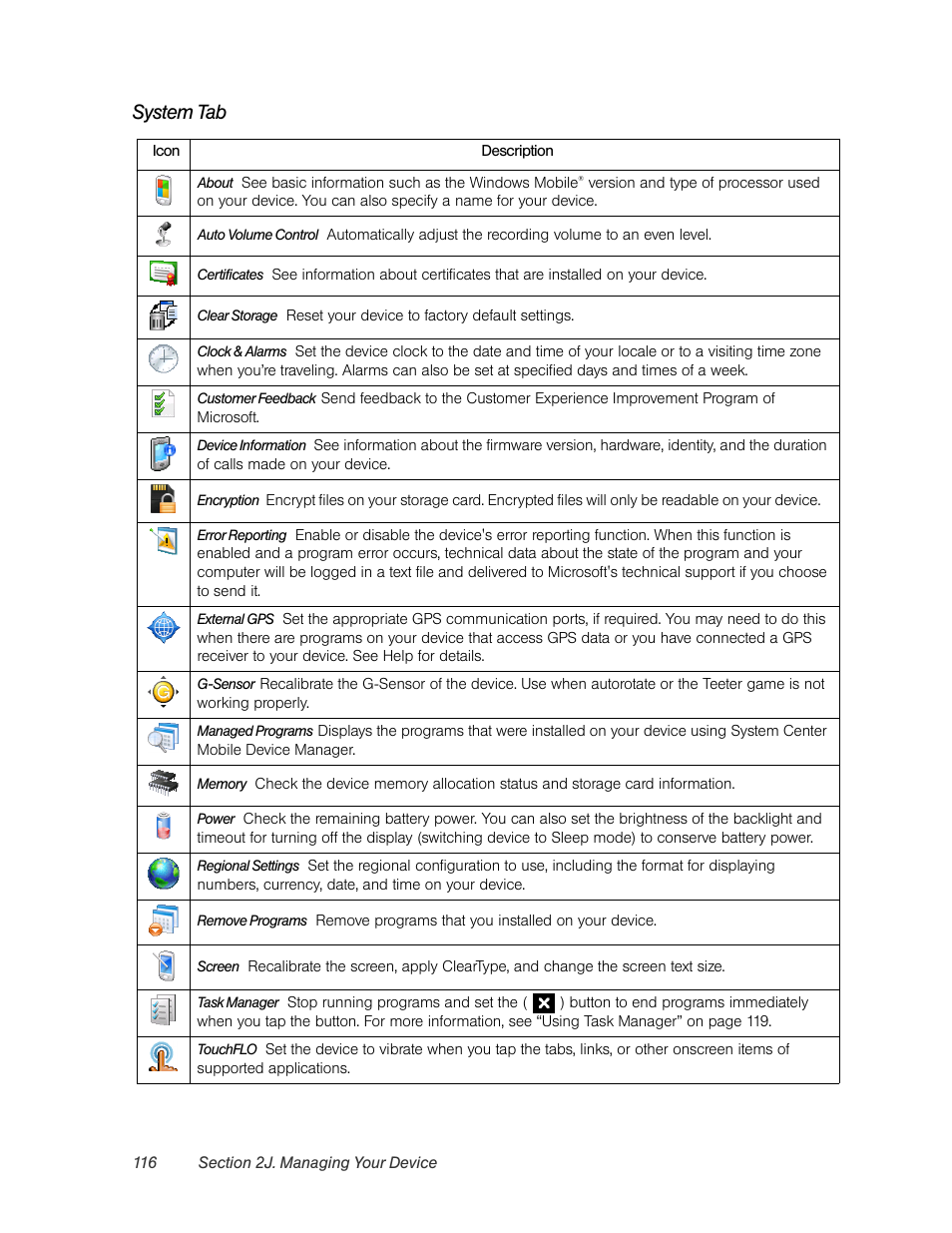 System tab | HTC Pro2 User Manual | Page 126 / 234